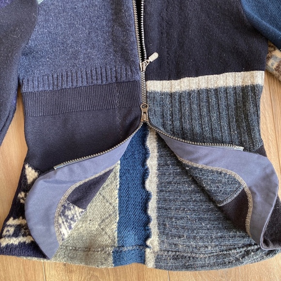 Wool Patchwork Petticoat, Funky Blue Jacket, Floral Print, Eclectic Zip Sweater - Picture 4 of 7